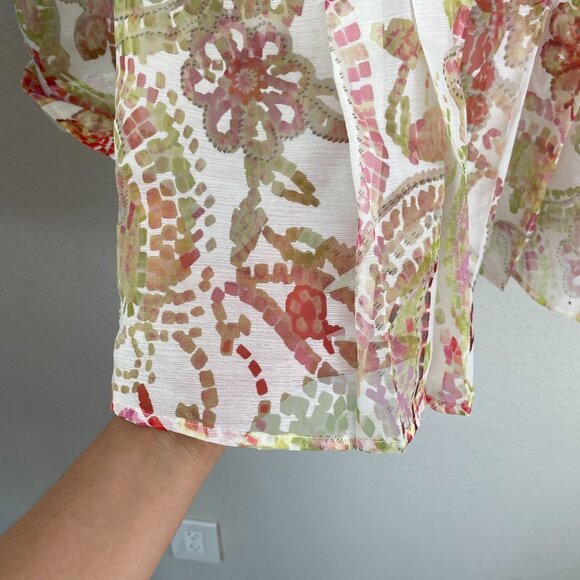 Coldwater Creek Womens Medium Button Up Floral Organza Blouse 3/4 Sleeve Shirt - Picture 11 of 11